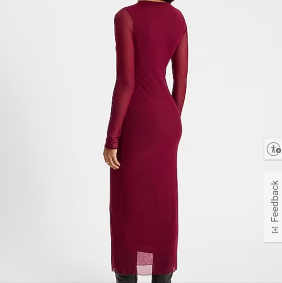 NWT Express Mesh Burgundy Crew Neck Long Sleeve Midi Dress Size S - Picture 11 of 11